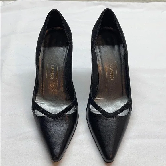Roberto Capucci Black Leather Suede Stiletto Heels Made in Italy Size 5 B - Picture 1 of 9